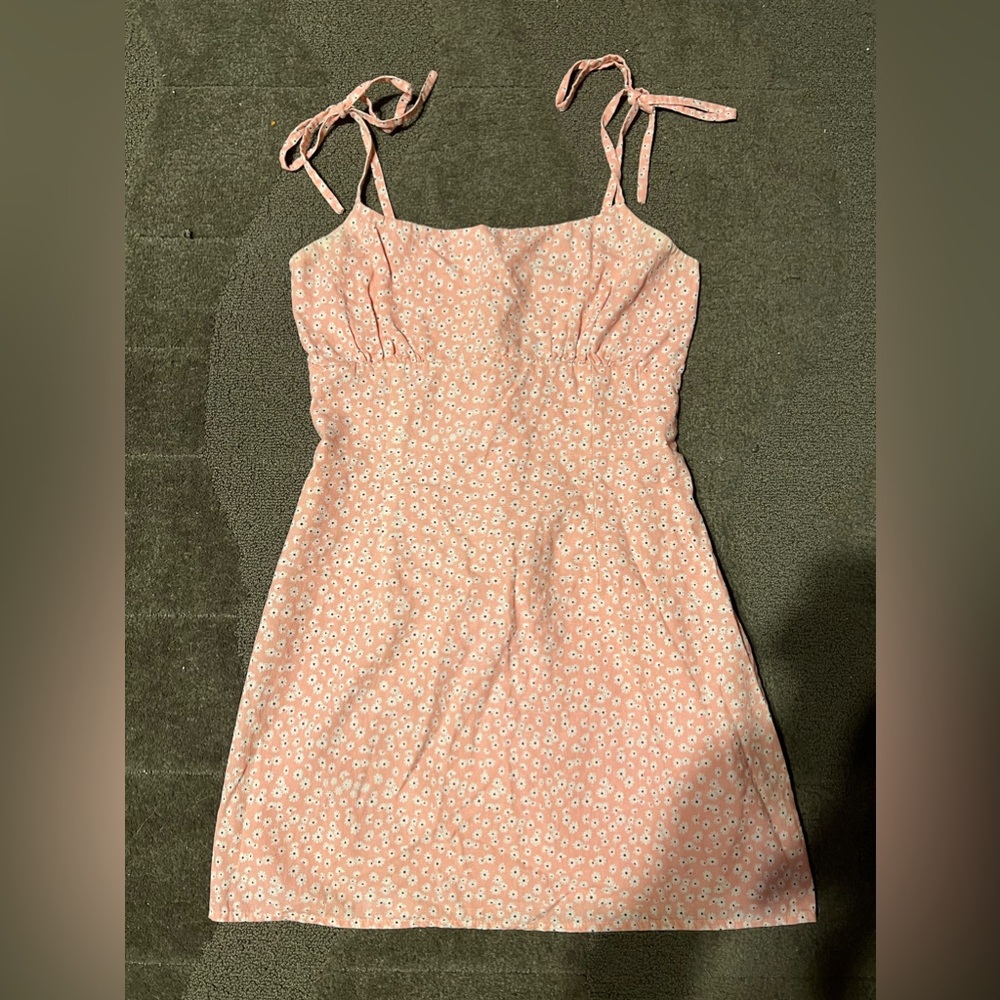 White Fox Light Bubblegum Pink Floral Mini Dress Tie Spaghetti Strap Coquette